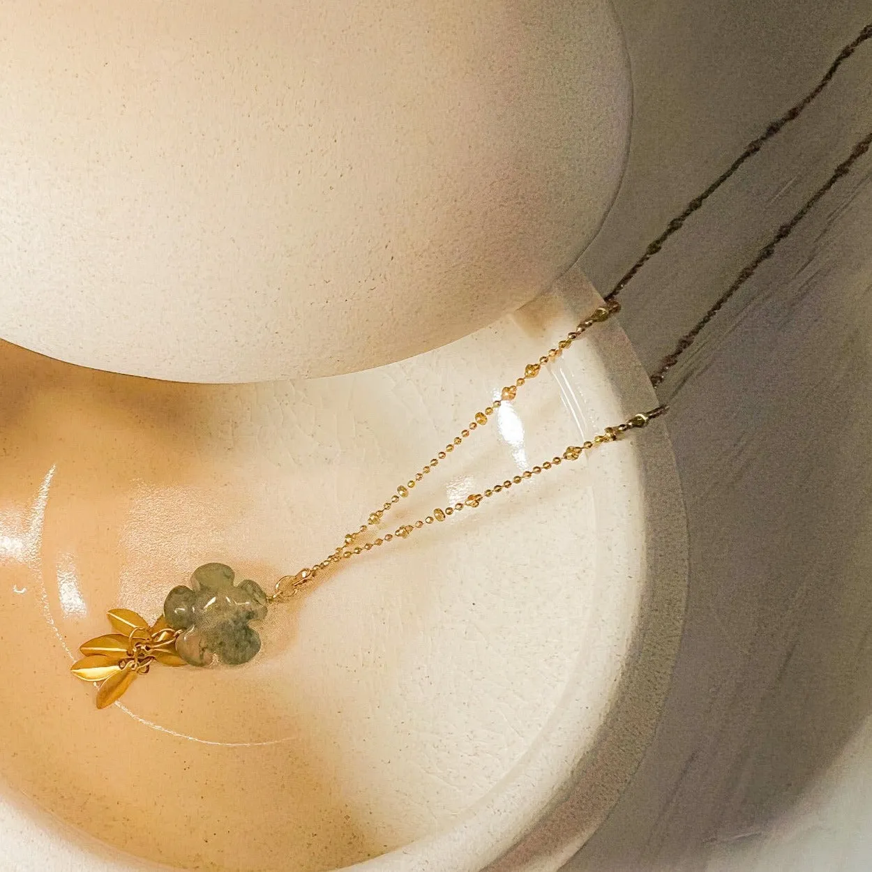 Foresta: Moss Agate Flower Tassel Necklace