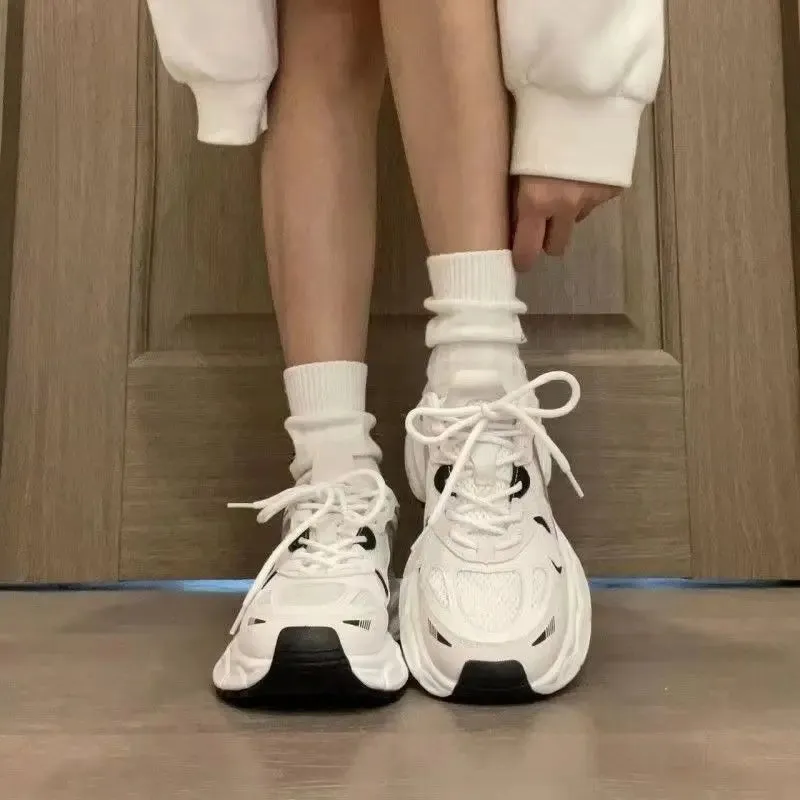 Sohiwoo Sneakers Women Platform Flat Shoes Woman Shoes White Casual Trainers Ladies Chunky Sneakers Women Shoes