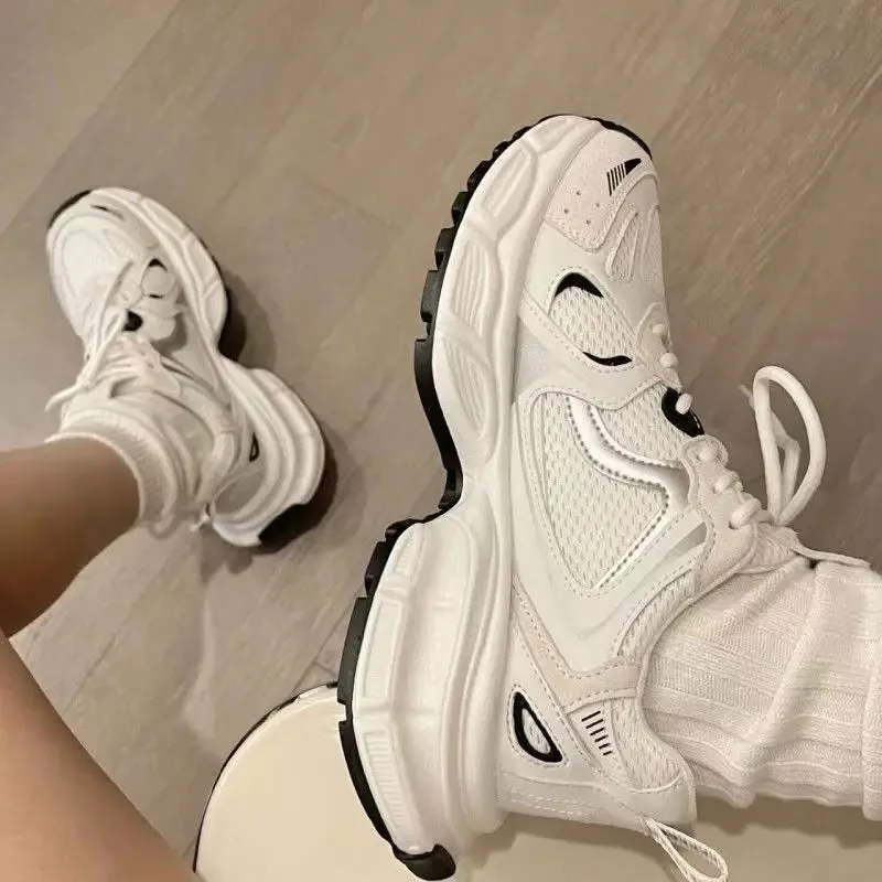 Sohiwoo Sneakers Women Platform Flat Shoes Woman Shoes White Casual Trainers Ladies Chunky Sneakers Women Shoes